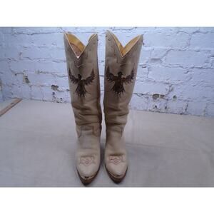 Vtg Western-Style Tan Leather feathered phoenix Women's Boots size 7.5 M Zodiac